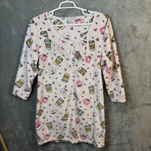 Elegant‎ Emily Womens Plush Sleep Gown Size XL Coffee Print Hearts Cozy Pink